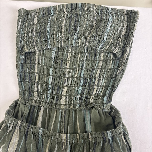 Aerie Linen Strapless Wide Leg Jumpsuit Womens Medium Green Boho Resort Beach - Picture 3 of 10